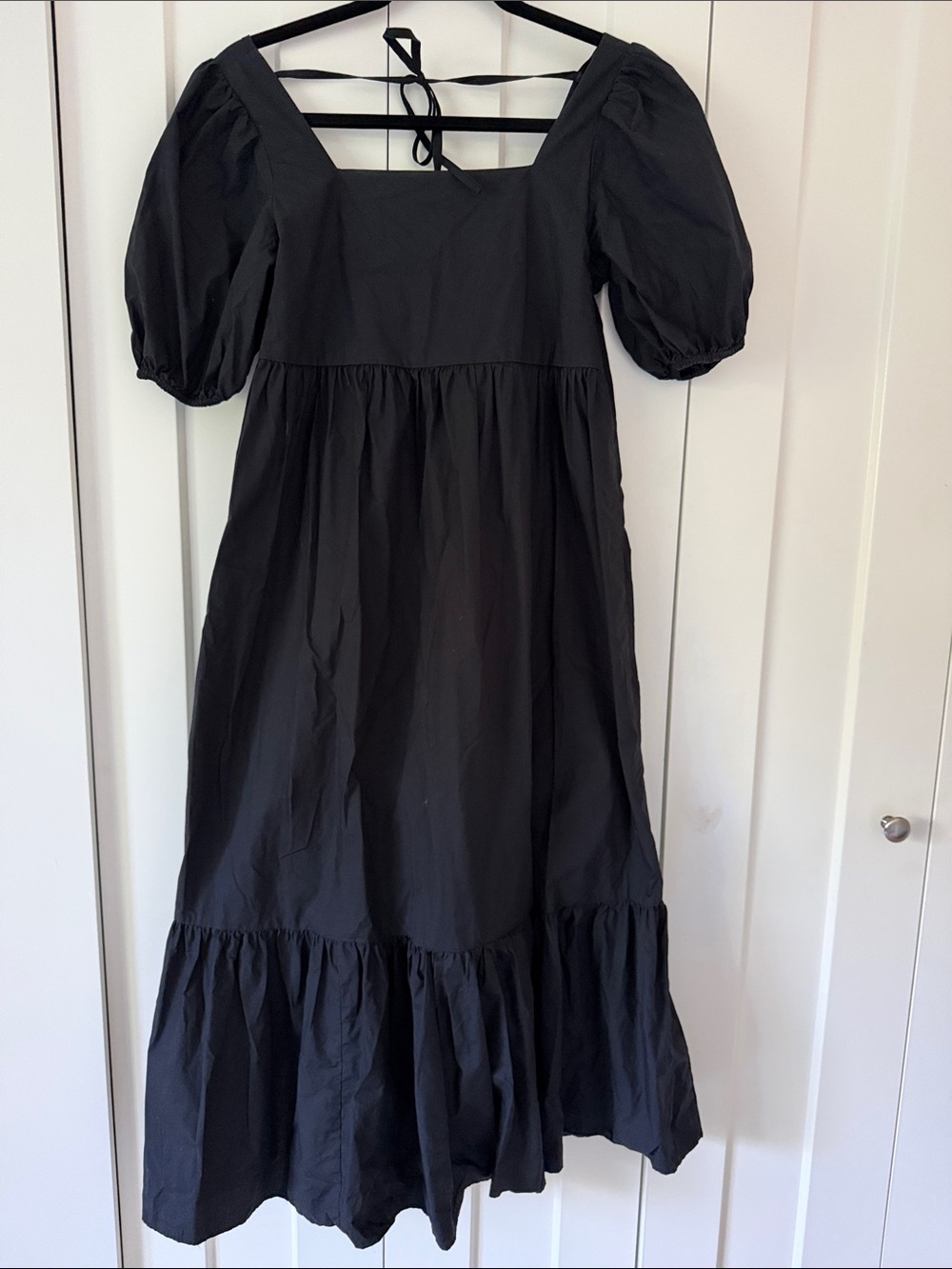OAK + FORT Black Puff-Sleeve Maxi Dress with Square Neck